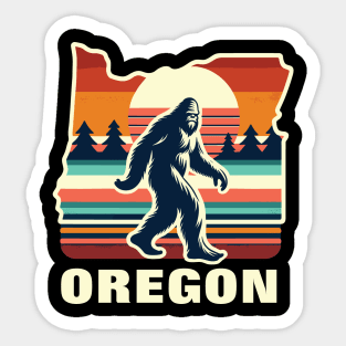 Oregon Classic Bigfoot Pose with Vintage Sunset Sticker